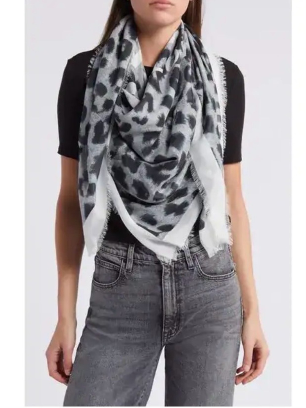 LOFT Gauzy Large Abstract Animal Print Scarf/Wrap Gray Tones